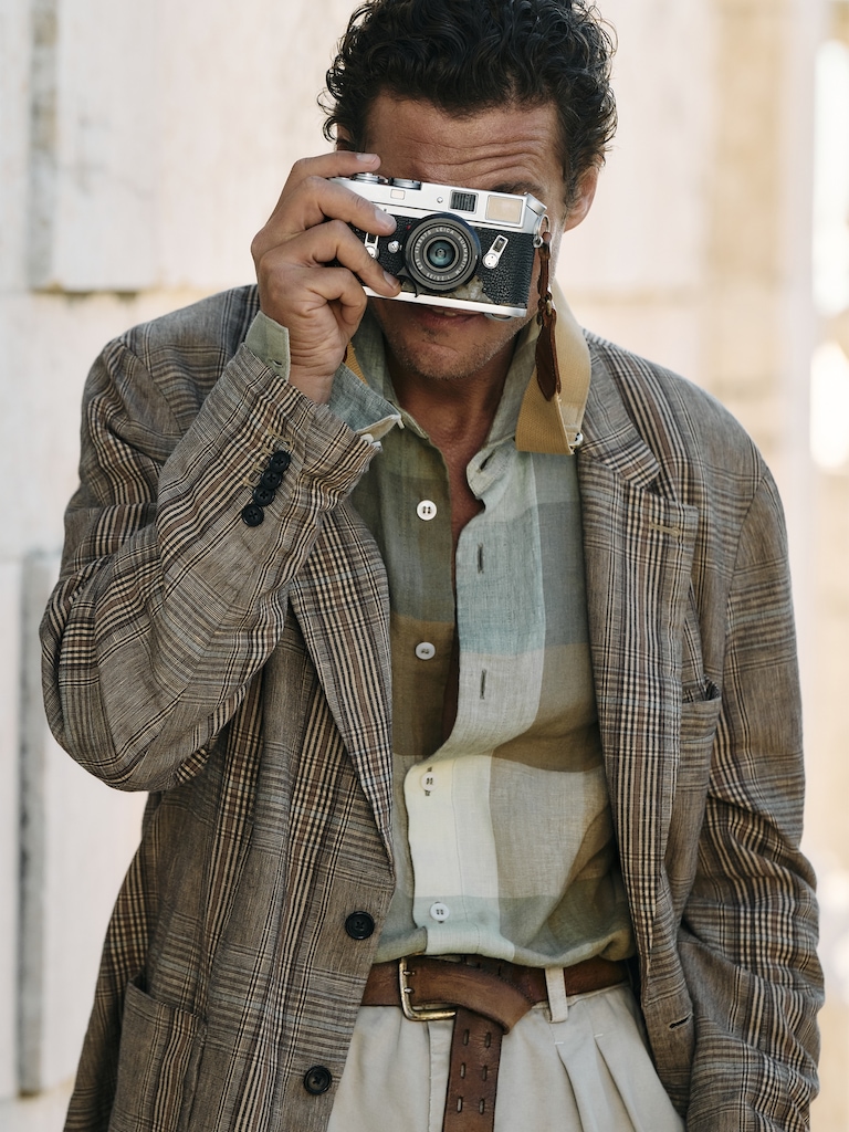 Italian Plaid Cotton-Linen Blazer