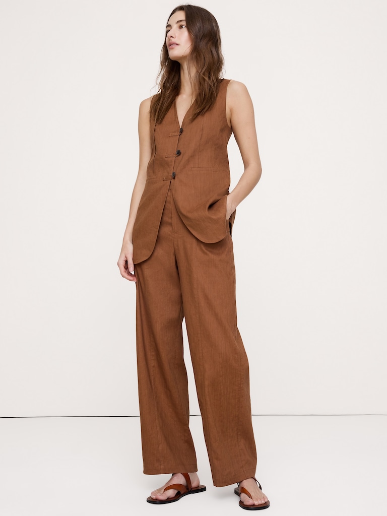 Stretch Linen-Viscose Long Vest