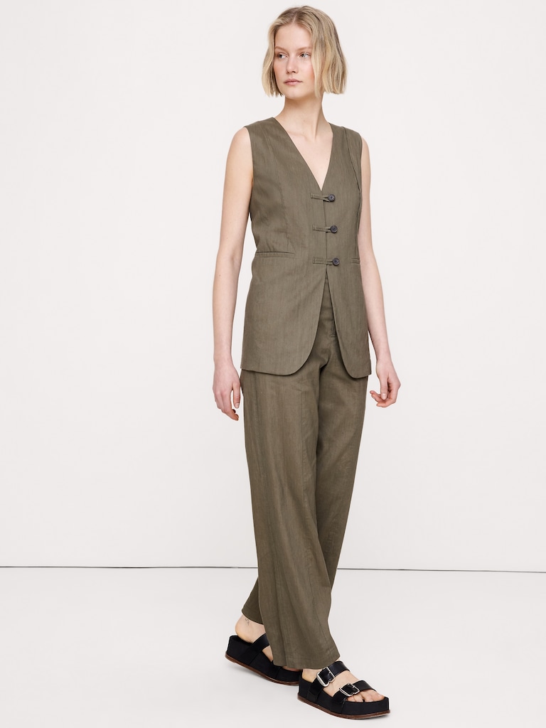 Stretch Linen-Viscose Long Vest
