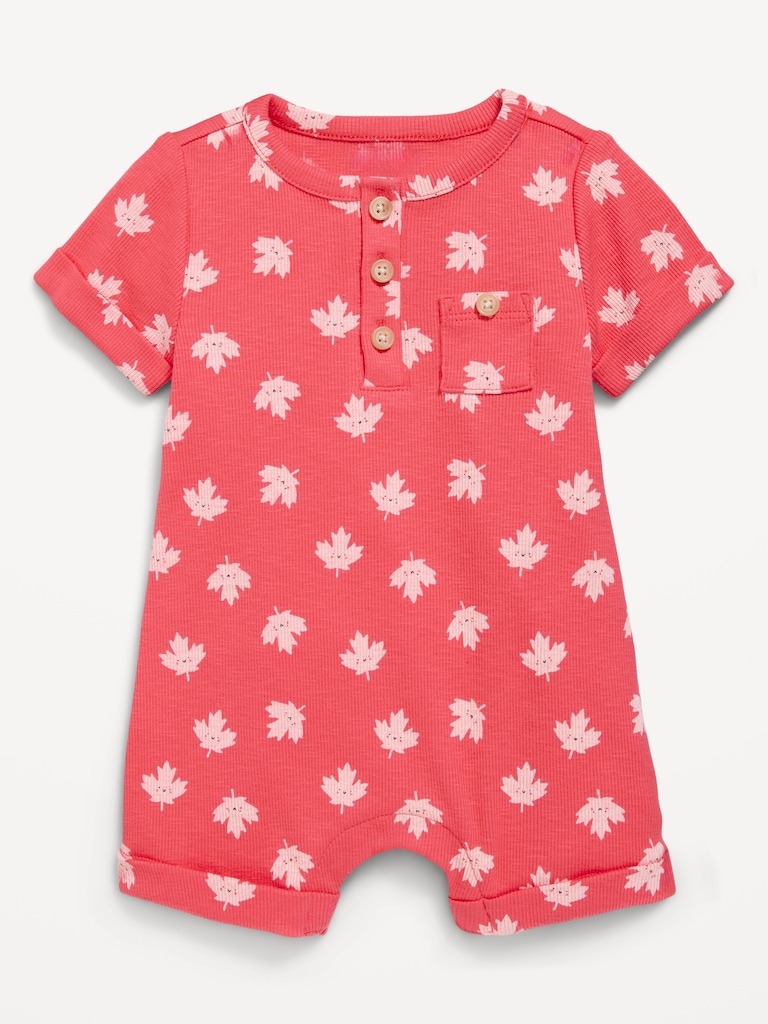 Barboteuse une-pièce côtelée à col henley à motif pour bébé