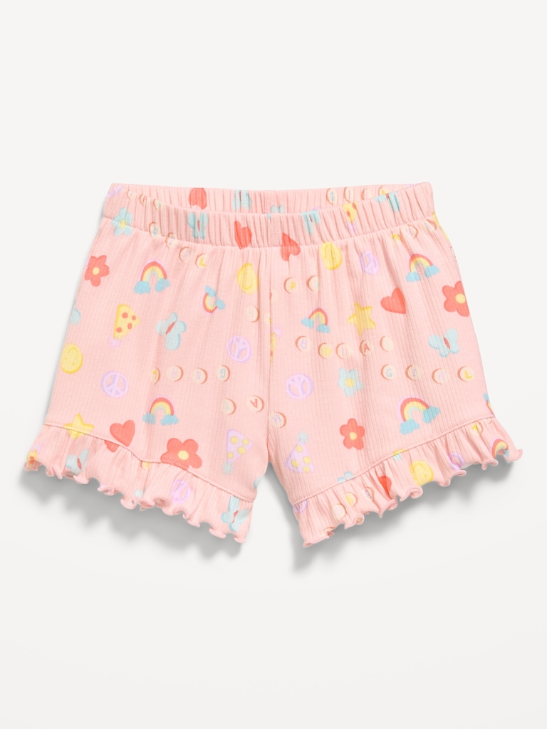 Printed Ribbed Ruffled Shorts for Toddler Girls