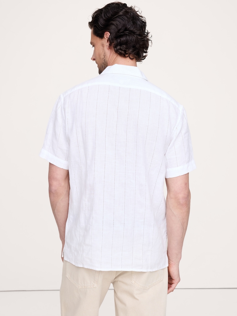 Chemise de vacances coupe standard à rayures et motif ajouré en lin et coton