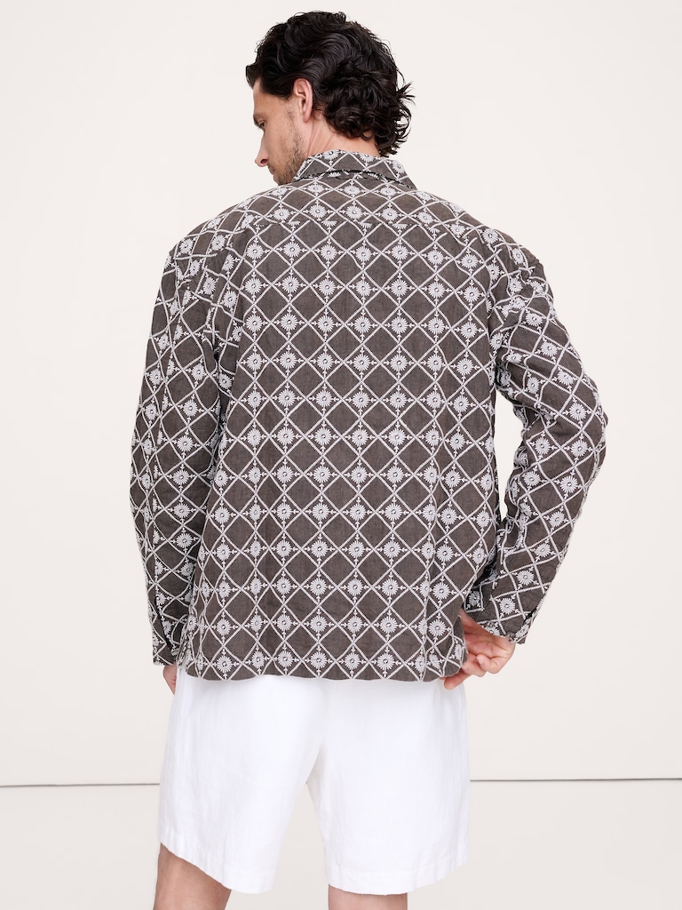 Chemise de vacances décontractée à manches longues en lin brodé
