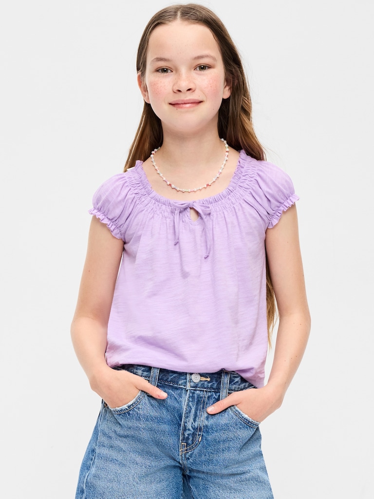 Haut à manches courtes noué sur le devant en tricot de jersey pour fille