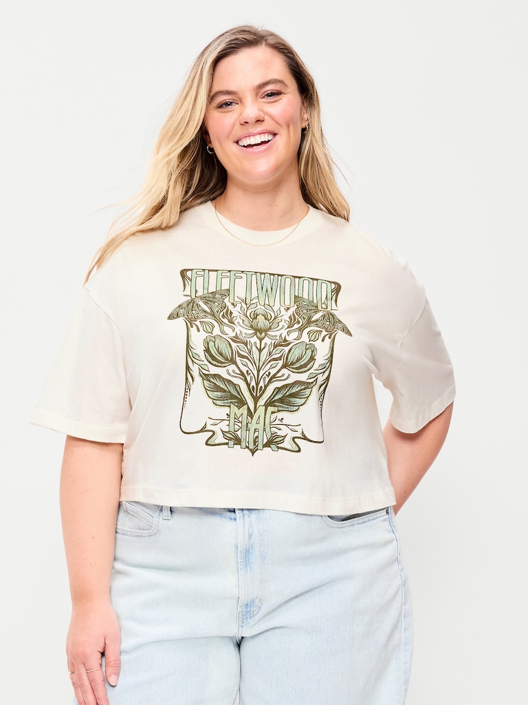 Crew-Neck Oversized Crop Graphic T-Shirt
