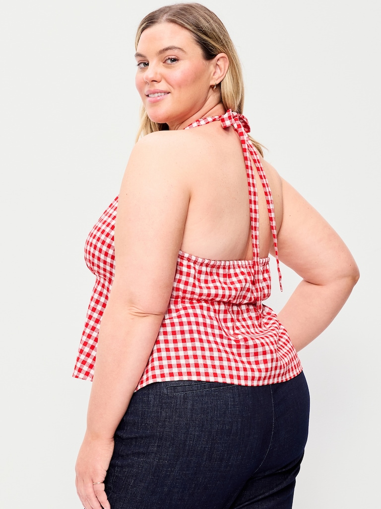 Linen-Blend V-Neck Halter Top