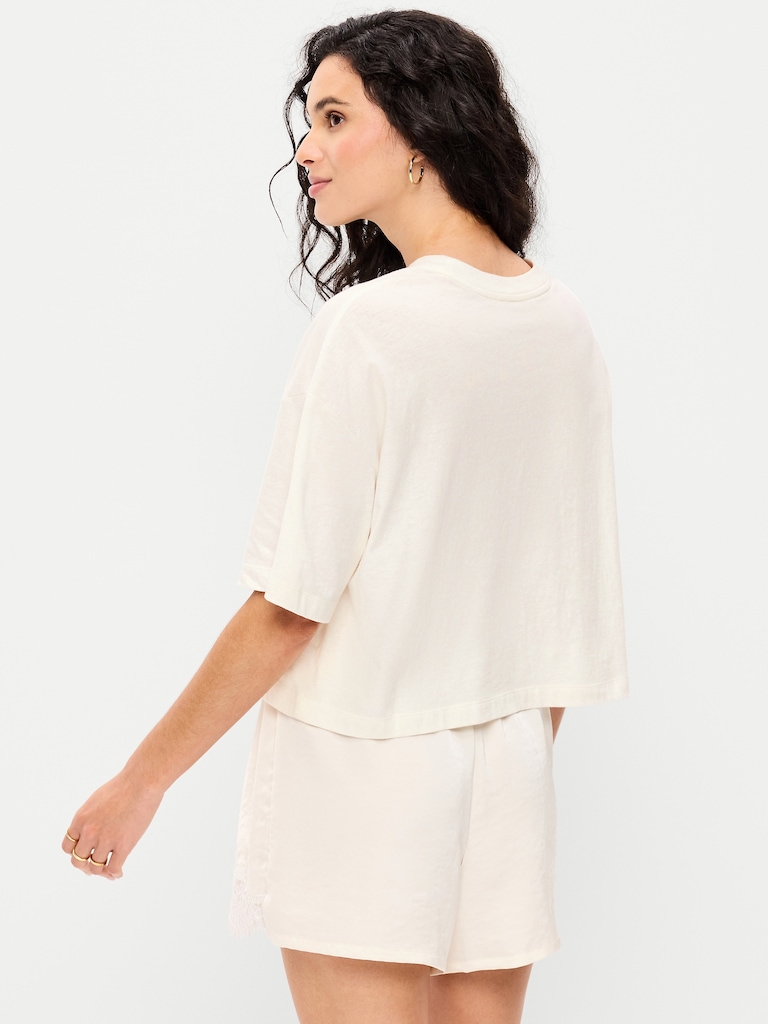 Crew-Neck Oversized Crop Graphic T-Shirt