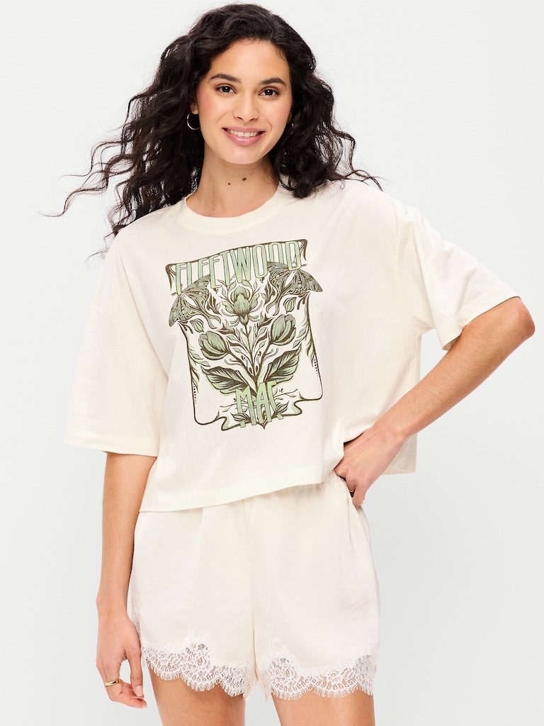 Crew-Neck Oversized Crop Graphic T-Shirt