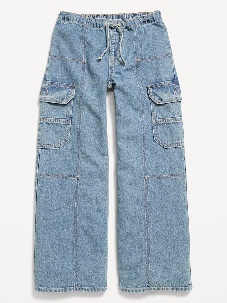 Pull-On Low-Rise Super Baggy Wide-Leg Cargo Jeans for Girls