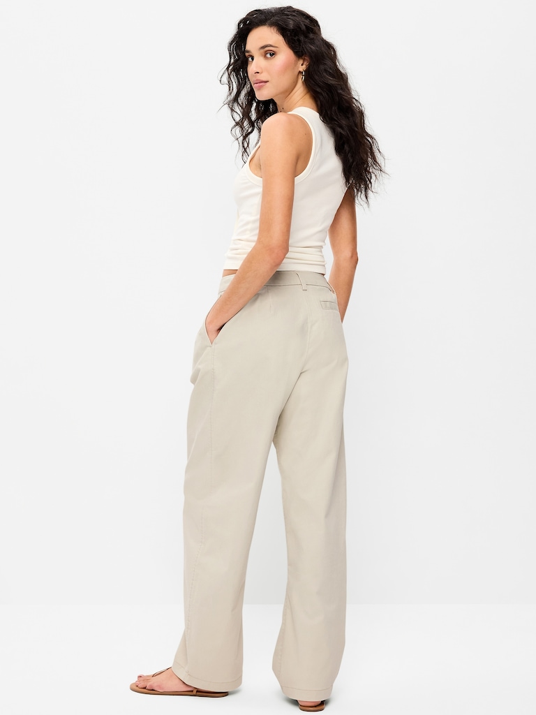 Mid-Rise Twill Barrel-Leg Pants