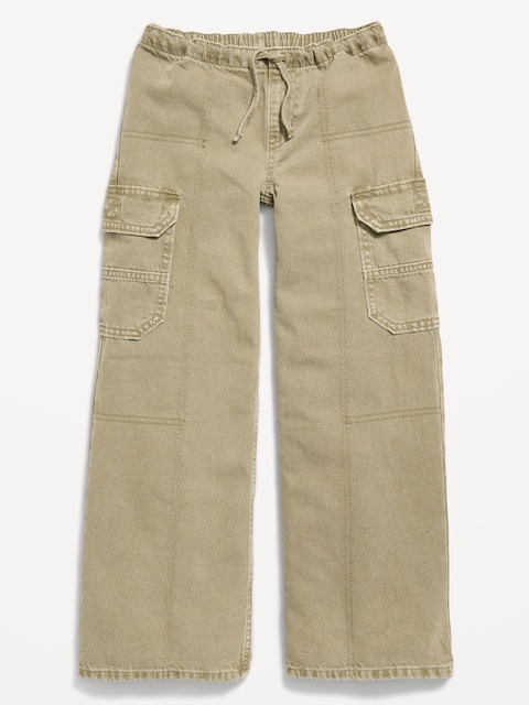 Pull-On Low-Rise Super Baggy Wide-Leg Cargo Jeans for Girls