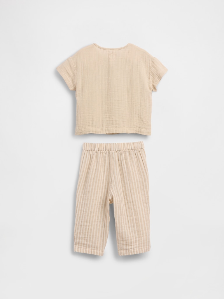 Baby Cotton Gauze Henley Outfit Set