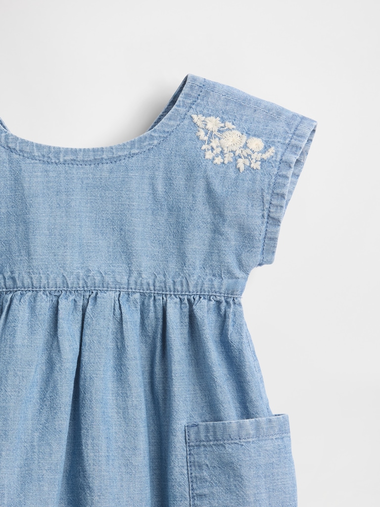 Baby Embroidered Denim Pocket Dress