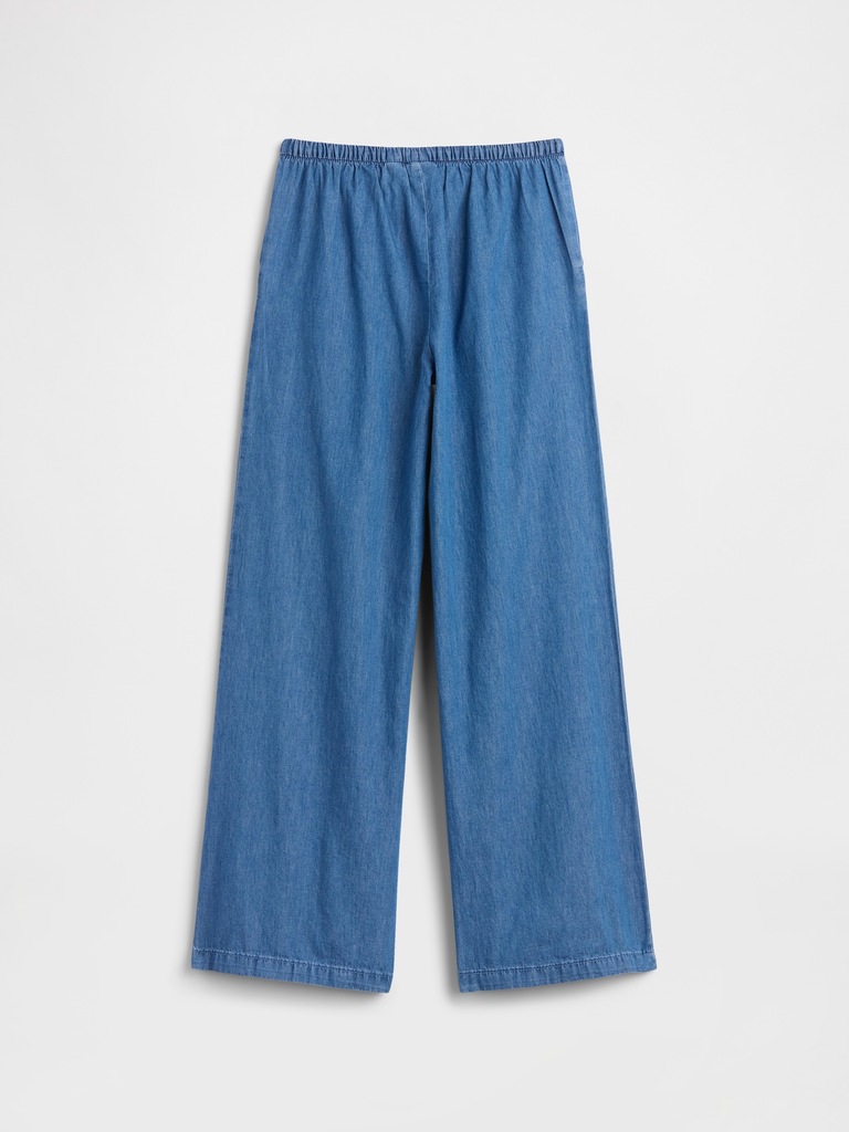 Kids Pull-On Wide-Leg Chambray Pants