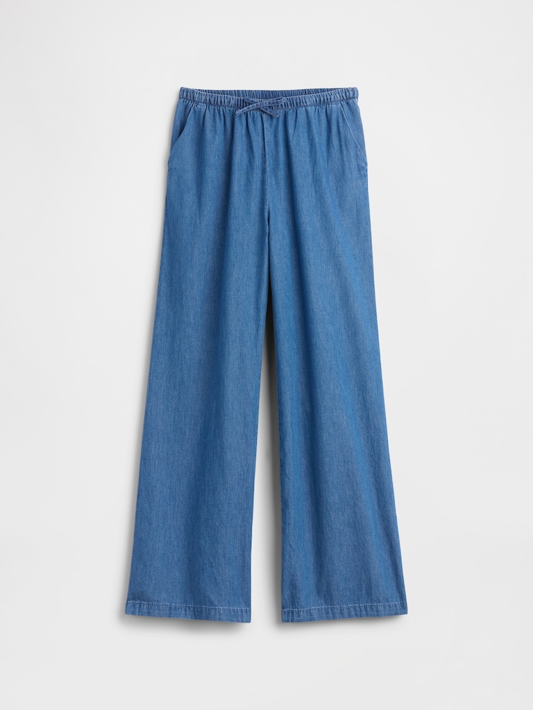 Kids Pull-On Wide-Leg Chambray Pants