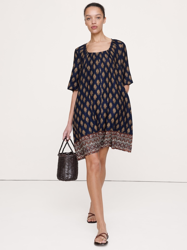 Viscose-Linen Scoop-Neck Mini Dress