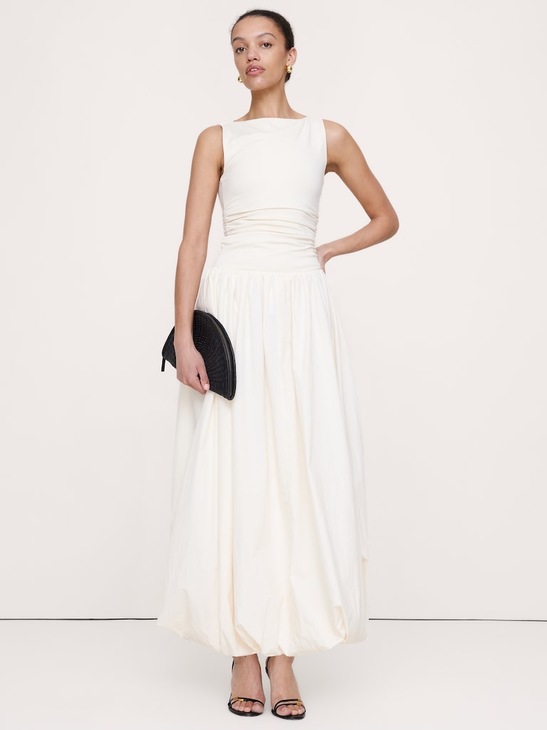 Jersey + Cotton Poplin Bubble-Hem Dress