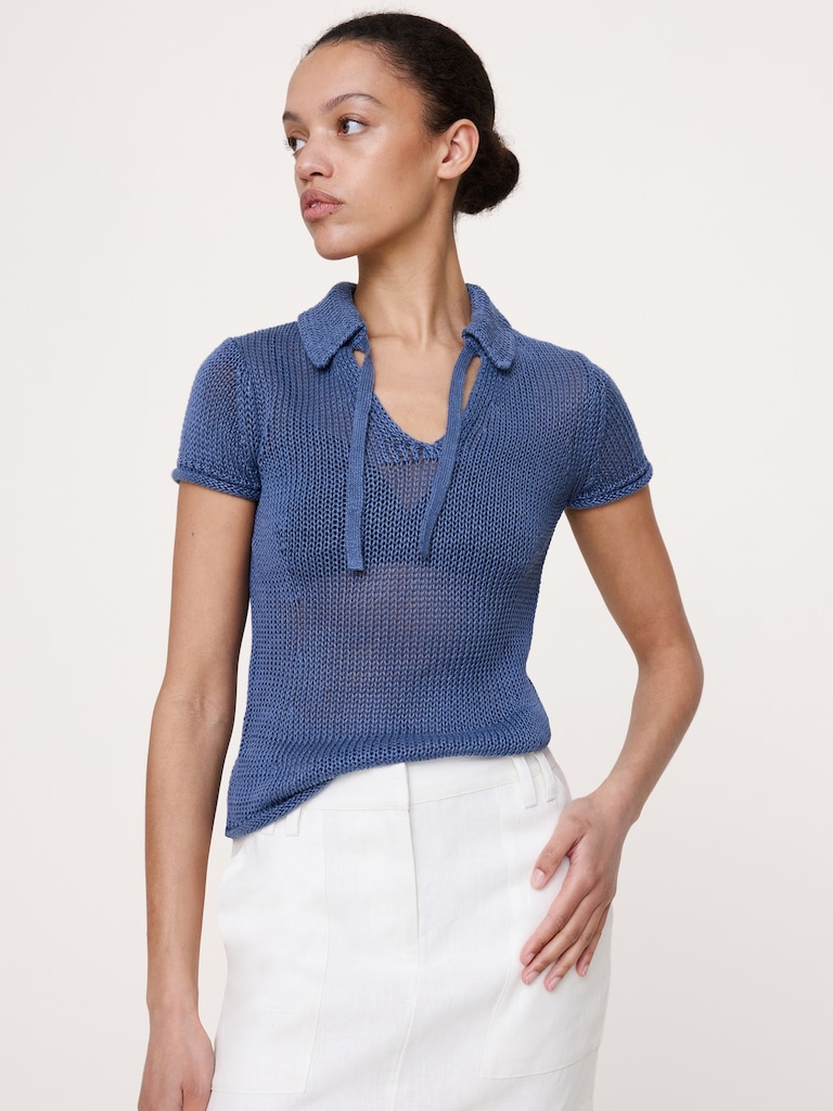 Heirloom Linen Tie-Neck Polo