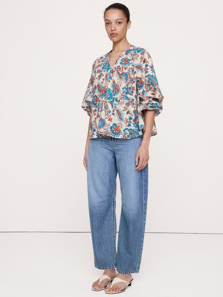 Lightweight Cotton Split-Neck Top