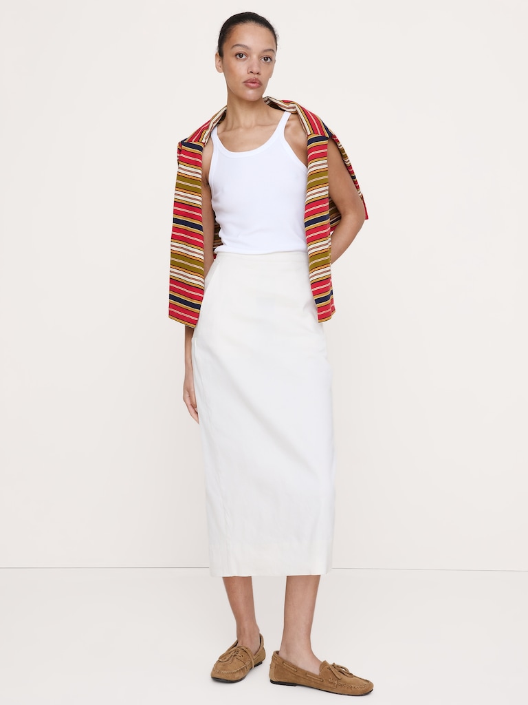 Stretch Linen-Viscose Pencil Skirt