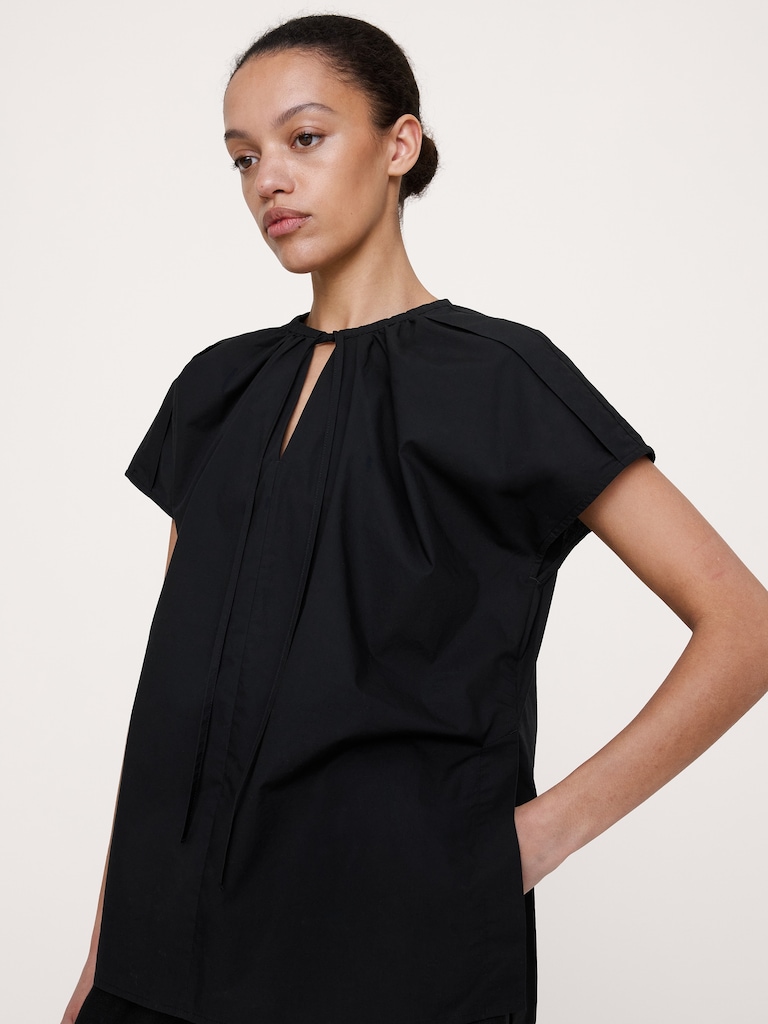 Cotton Poplin Split-Neck Tunic