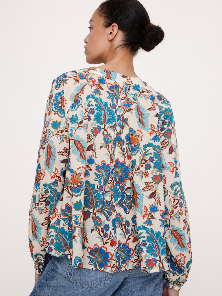 Lightweight Cotton Split-Neck Top