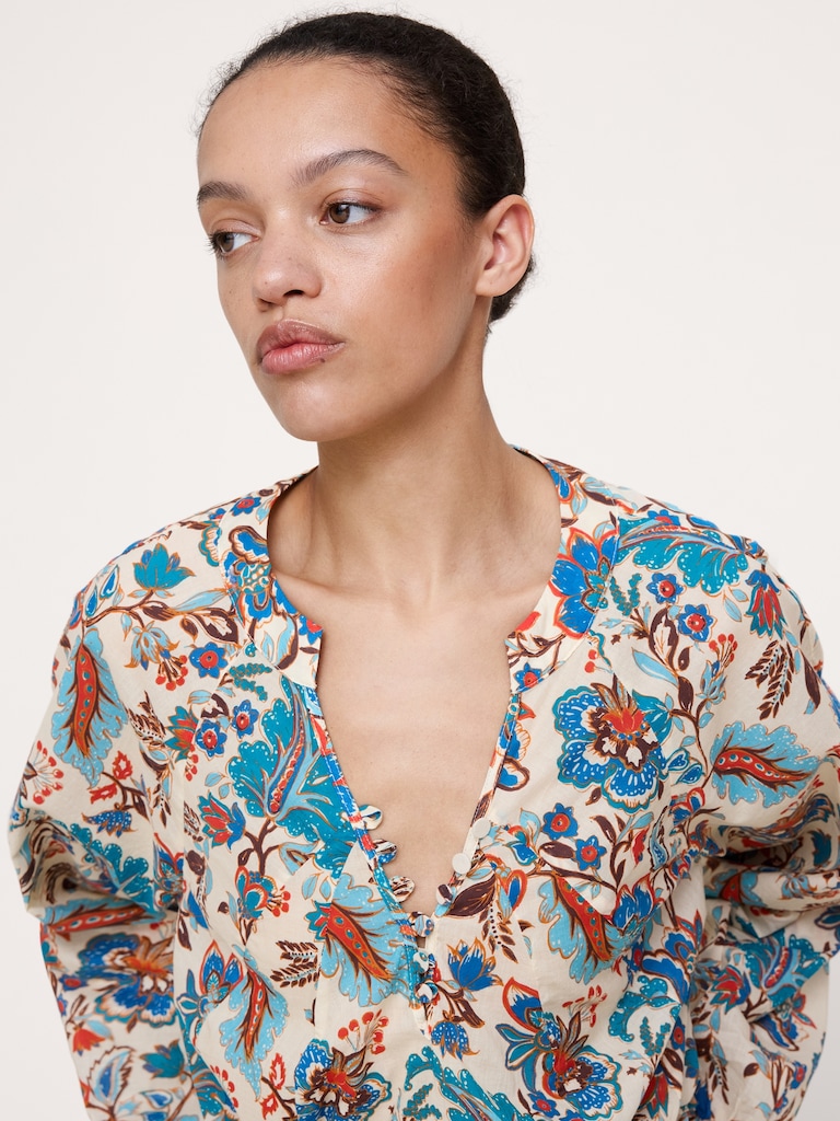 Lightweight Cotton Split-Neck Top