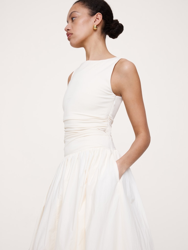 Jersey + Cotton Poplin Bubble-Hem Dress