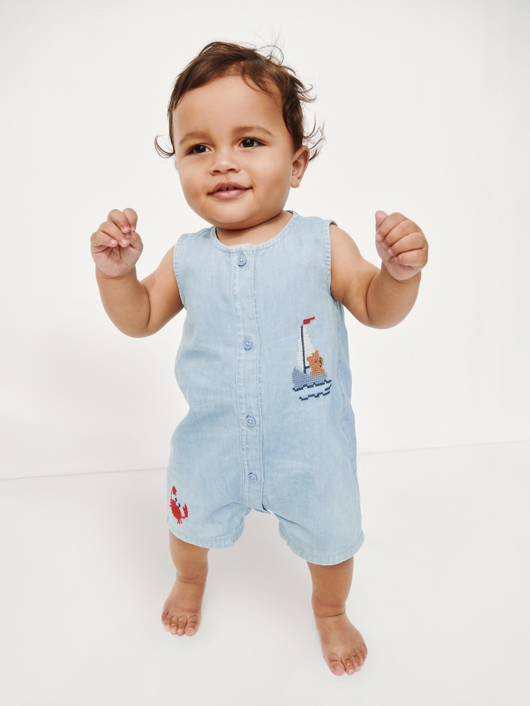 Baby Embroidered Denim Tank Shorty One-Piece