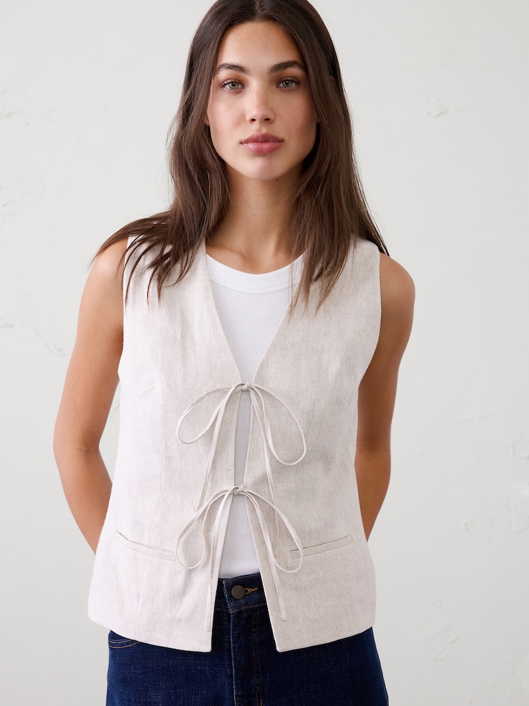 Linen-Blend Tie-Front Vest