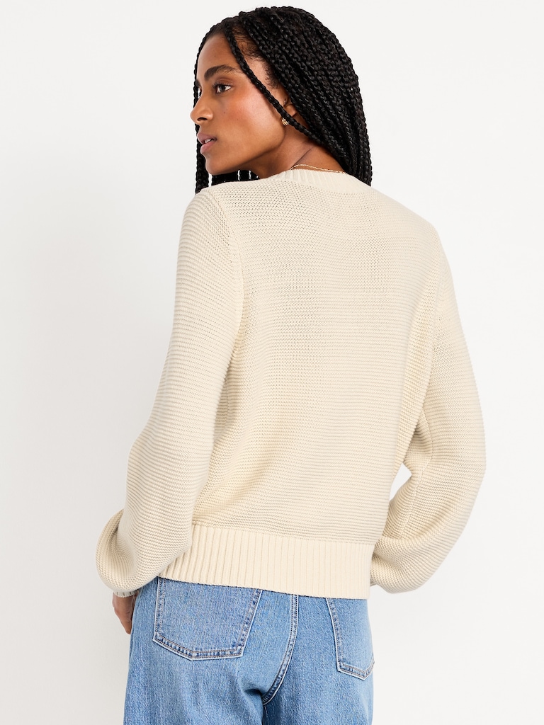 Seaside Cotton Garter-Knit Cardigan Sweater