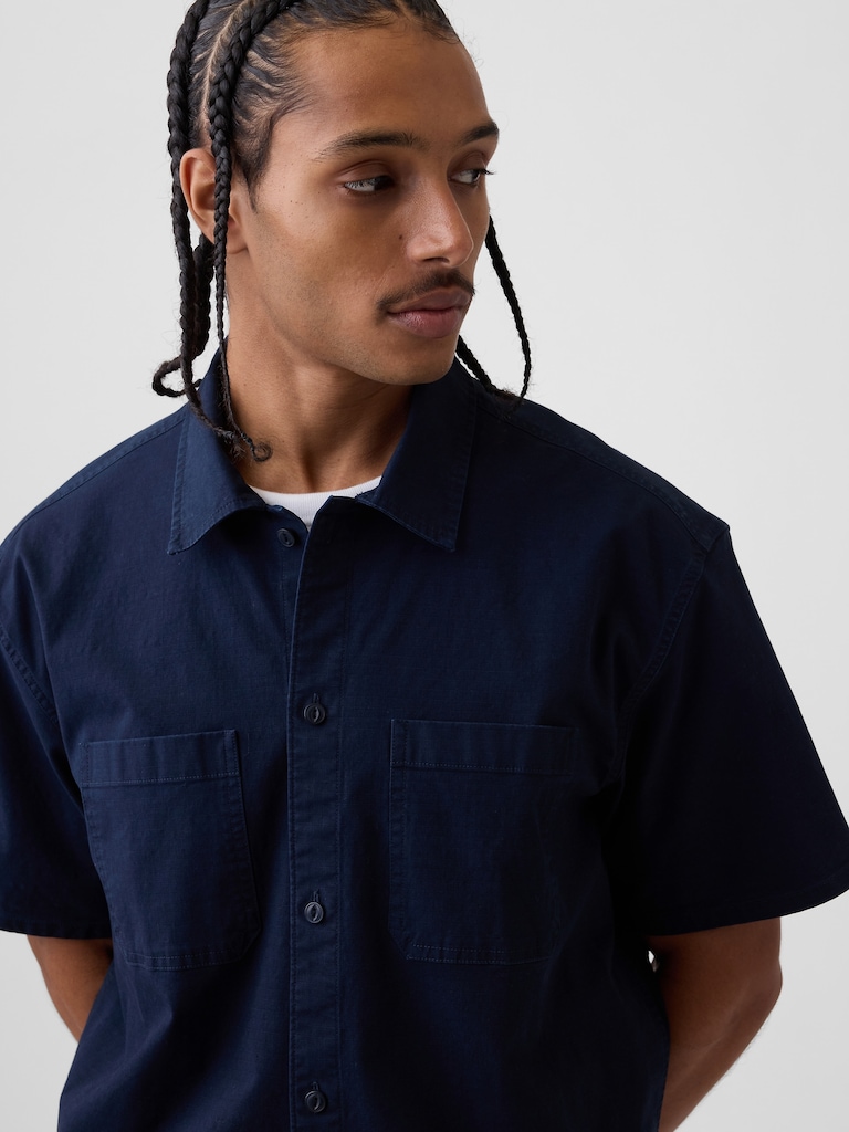 Relaxed Straight-Hem Utility Shirt