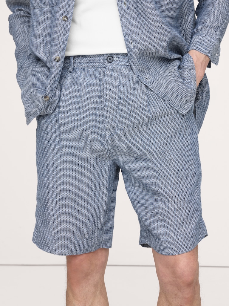 9" Pleated Linen-Cotton Pull-On Short