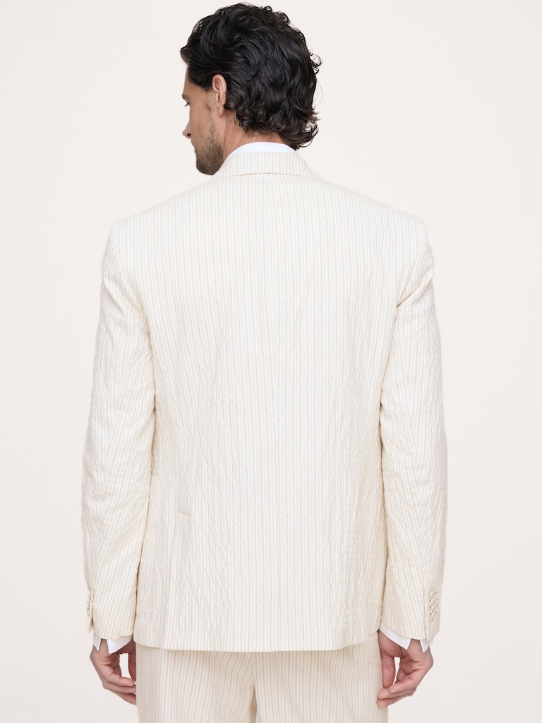 Double-Breasted Italian Cotton-Linen Seersucker Suit Jacket