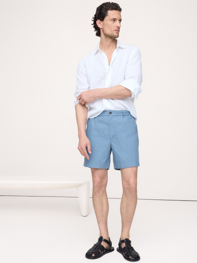 Short à taille extensible en coton léger de 18 cm