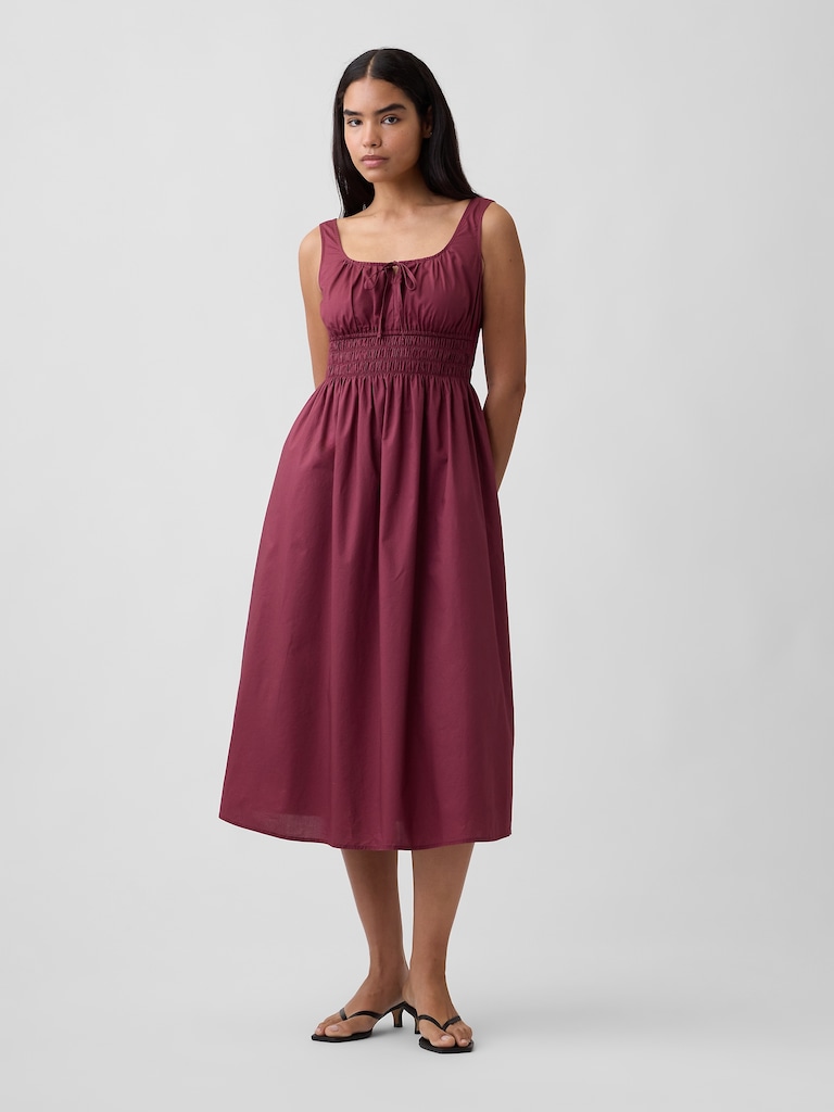 Smocked Tie-Front Midi Dress