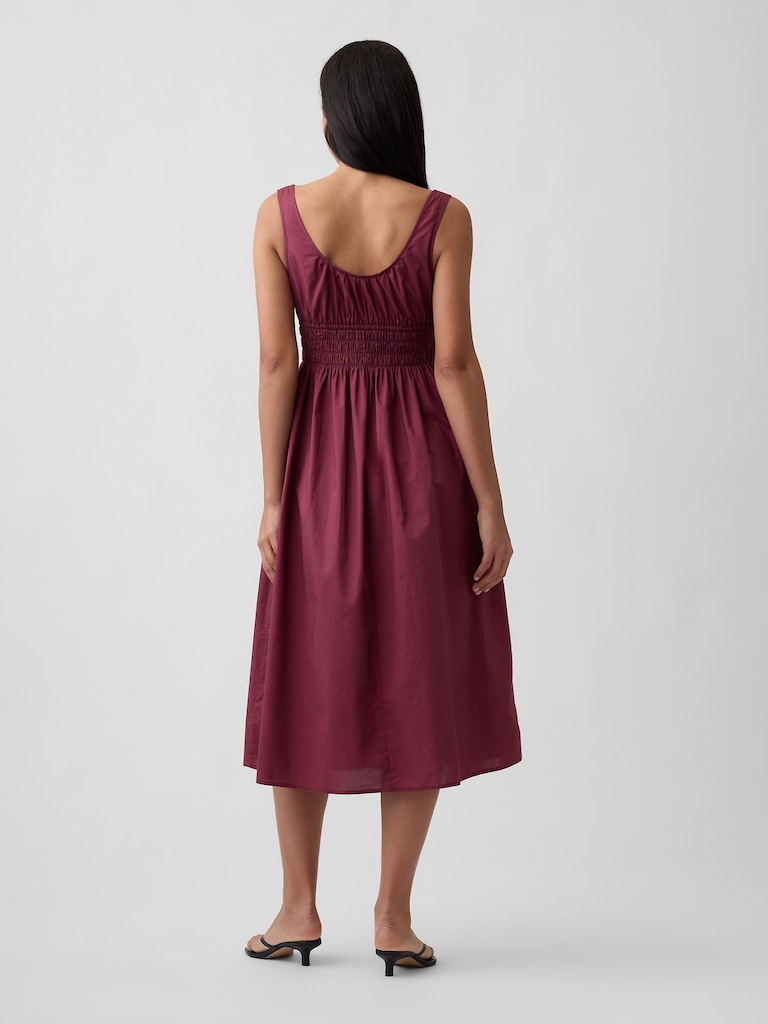 Smocked Tie-Front Midi Dress