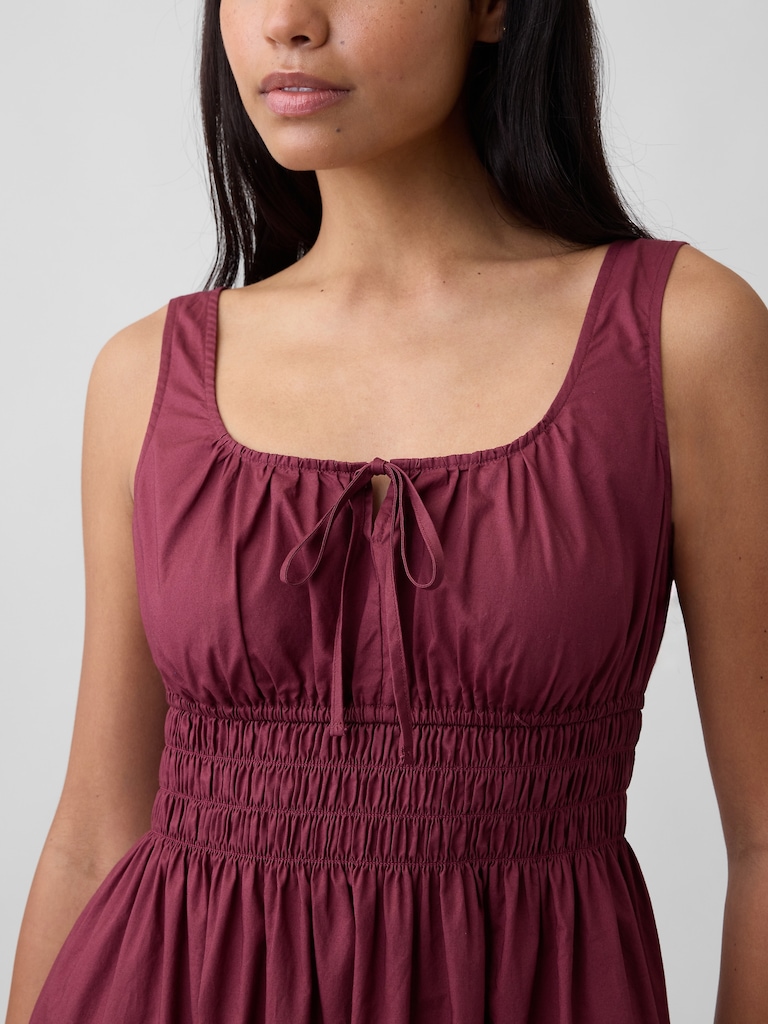 Smocked Tie-Front Midi Dress