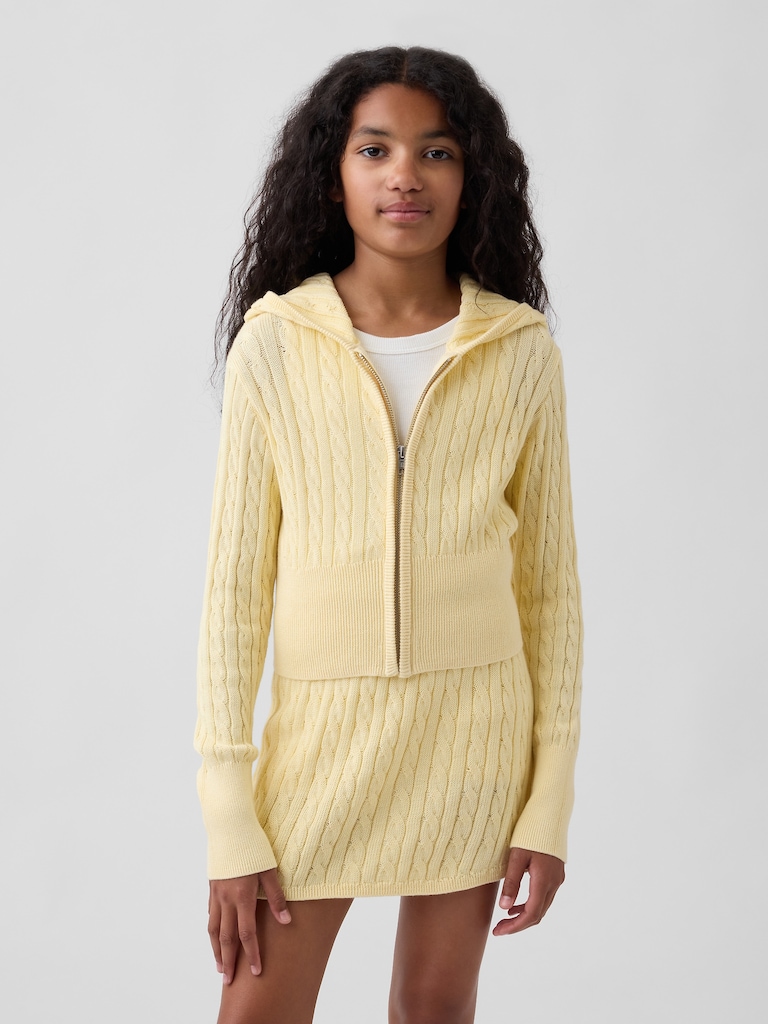 Kids Cable-Knit Sweater Zip Hoodie
