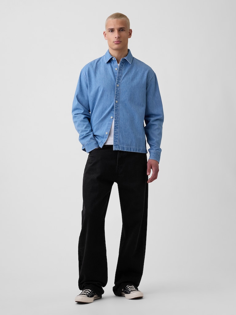 Denim Relaxed Straight-Hem Shirt