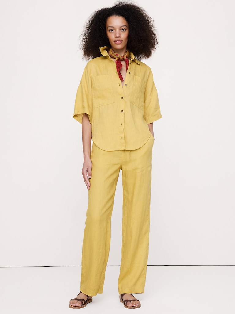 The Getaway Straight-Leg Pull-On Pant in Linen