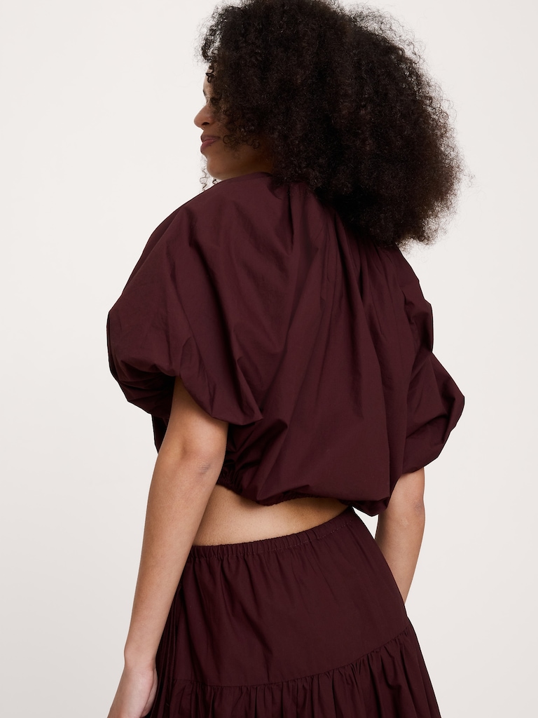 Cotton Poplin Bubble-Hem Cropped Top