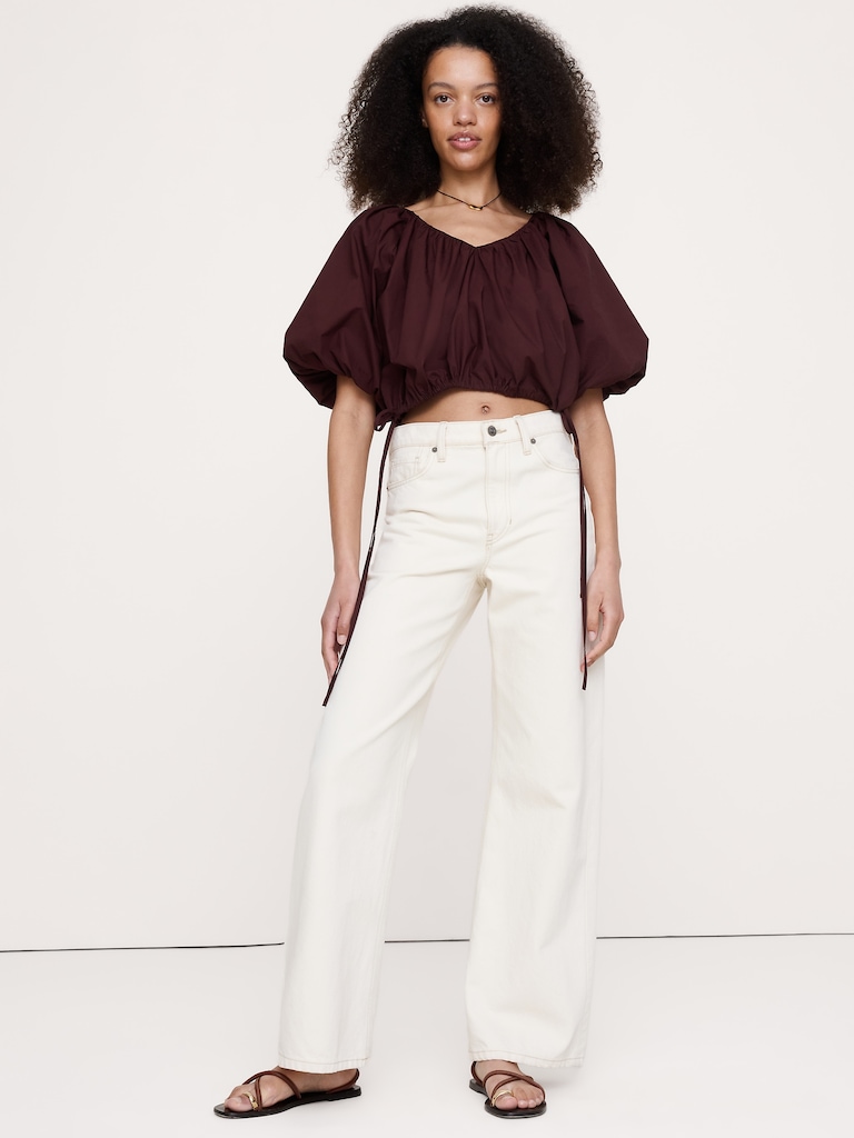 Cotton Poplin Bubble-Hem Cropped Top