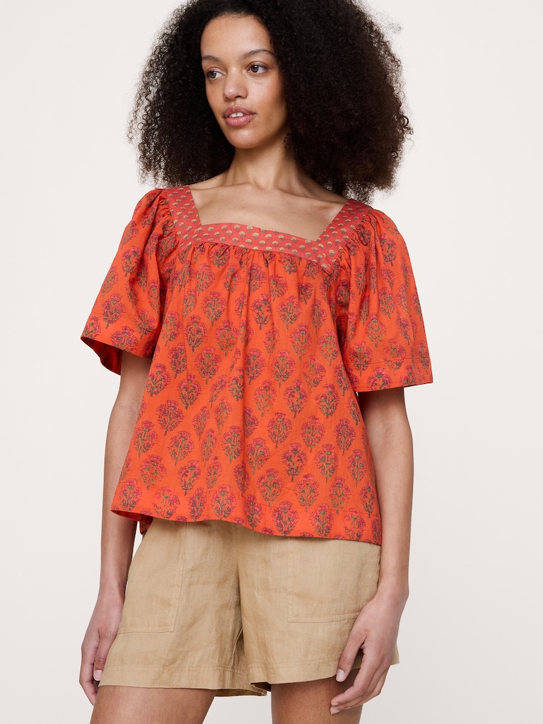 Lightweight Cotton Square-Neck Top