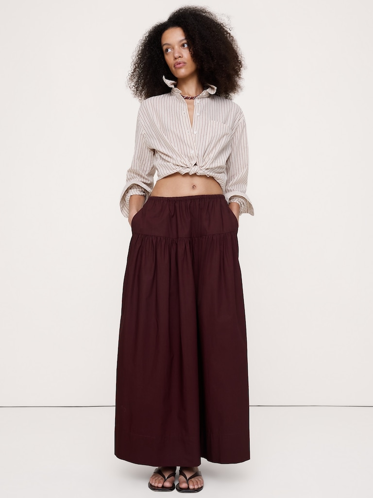 Tiered Cotton Poplin Maxi Skirt