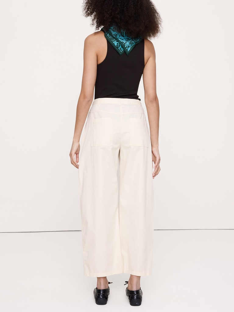 Mid-Rise Barrel Cotton Poplin Pant