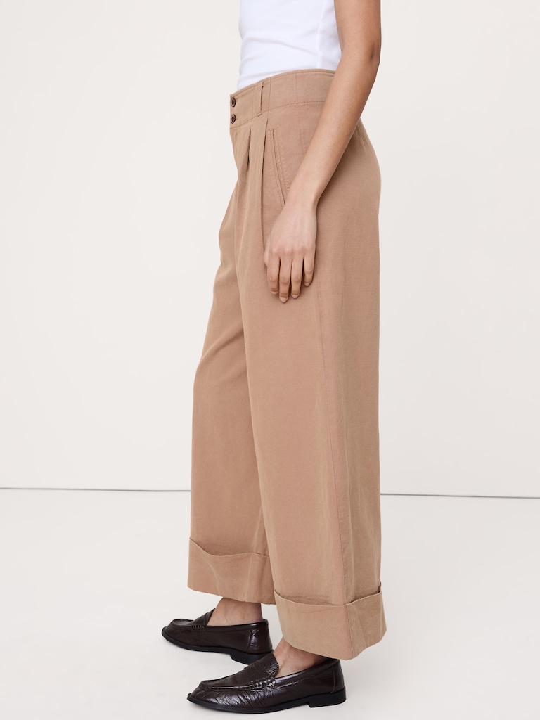 High-Rise Wide-Leg TENCEL™-Cotton-Linen Cropped Pant