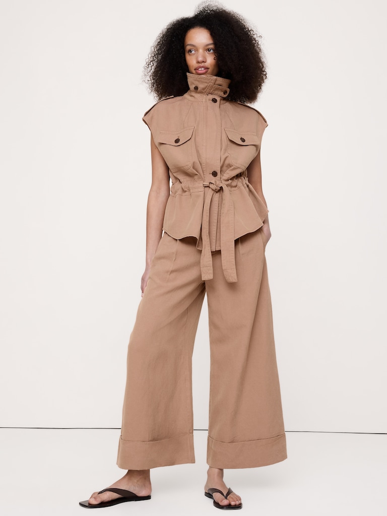 High-Rise Wide-Leg TENCEL™-Cotton-Linen Cropped Pant
