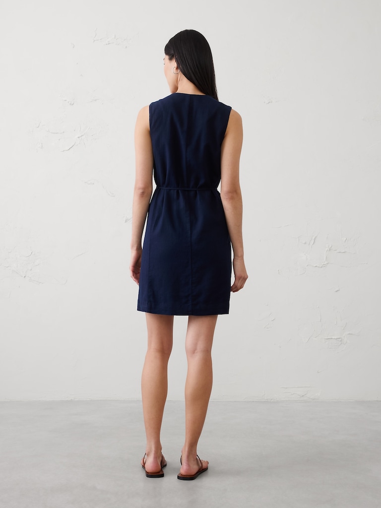 Linen-Blend Button-Front Above-Knee Dress