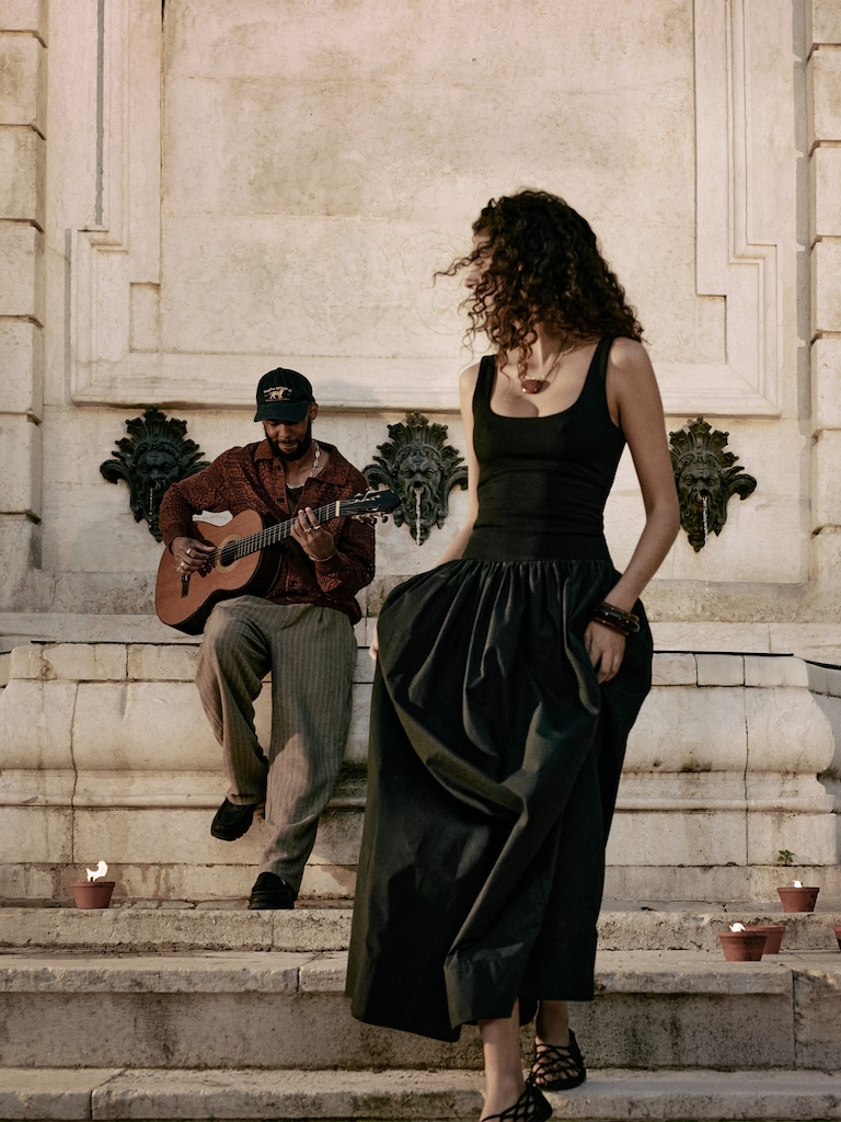 Sculpted-Stretch + Cotton Poplin Maxi Dress